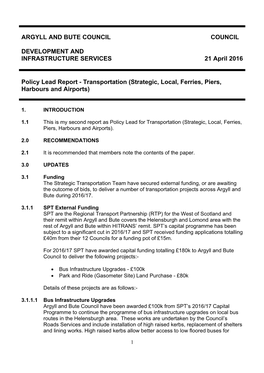 Report by Policy Lead for Transportation (Strategic, Local