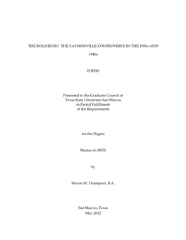 THE FAYMONVILLE CONTROVERSY in the 1930S and 1940S THESIS