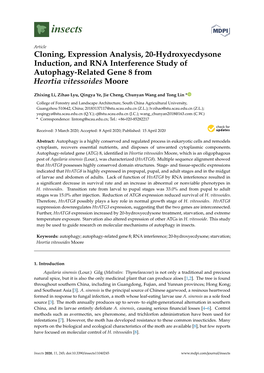 Cloning, Expression Analysis, 20-Hydroxyecdysone Induction, and RNA Interference Study of Autophagy-Related Gene 8 from Heortia Vitessoides Moore