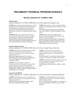 Preliminary Technical Program Schedule