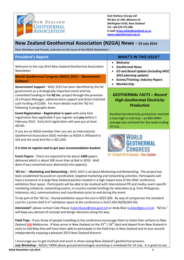 New Zealand Geothermal Association (NZGA) News - 23 July 2014
