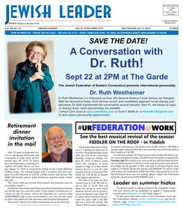 Dr. Ruth! Sept 22 at 2PM at the Garde the Jewish Federation of Eastern Connecticut Presents International Personality Dr