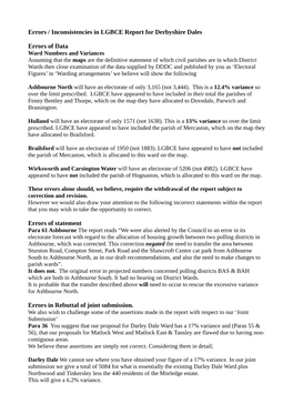 Errors / Inconsistencies in LGBCE Report for Derbyshire Dales Errors