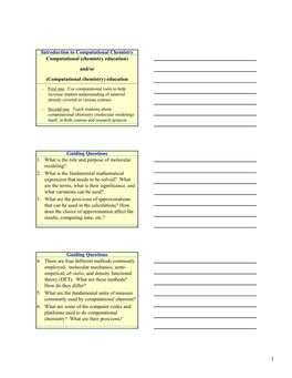 (Computational Chemistry) Education Guiding Q