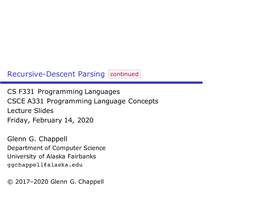 Recursive-Descent Parsing Continued