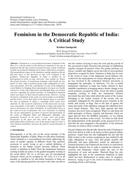 Feminism in the Democratic Republic of India: a Critical Study