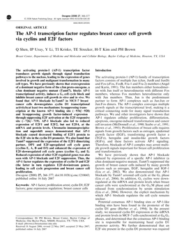 The AP-1 Transcription Factor Regulates Breast Cancer Cell Growth Via Cyclins and E2F Factors