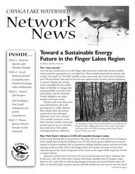 Toward a Sustainable Energy Future in the Finger Lakes Region Continued from Cover Species (Such As Sugar Maple) Will Be Much More Restricted