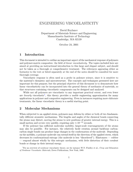 Linear Viscoelasticity – 3.11 Fall 1999