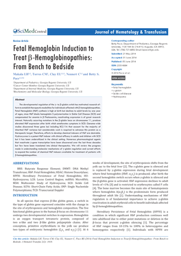 Fetal Hemoglobin Induction to Treat Β-Hemoglobinopathies