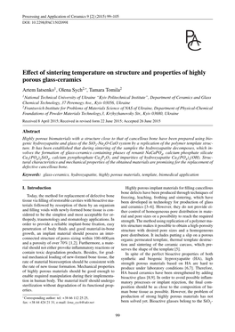 Effect of Sintering Temperature on Structure and Properties of Highly