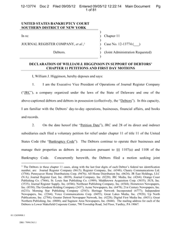 UNITED STATES BANKRUPTCY COURT SOUTHERN DISTRICT of NEW YORK ) in Re: ) Chapter 11 ) JOURNAL REGISTER COMPANY, Et Al.,1 ) Case No