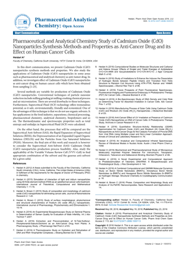 Pharmaceutical and Analytical Chemistry Study of Cadmium Oxide