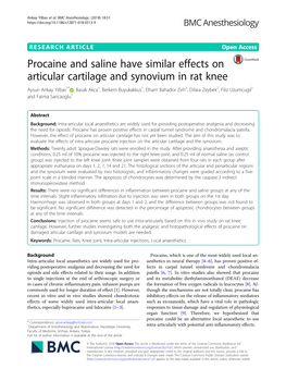 Procaine and Saline Have Similar Effects on Articular Cartilage And