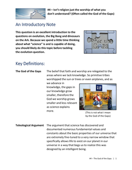 An Introductory Note Key Definitions