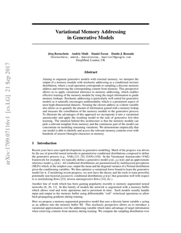 Variational Memory Addressing in Generative Models