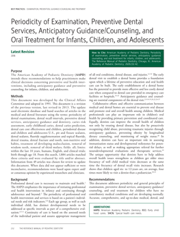 Periodicity of Examination, Preventive Dental Services, Anticipatory Guidance/Counseling, and Oral Treatment for Infants, Children, and Adolescents