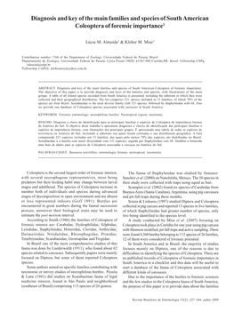 Diagnosis and Key of the Main Families and Species of South American Coleoptera of Forensic Importance