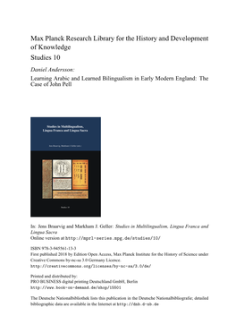 Learning Arabic and Learned Bilingualism in Early Modern England: the Case of John Pell