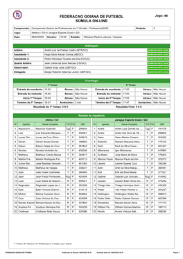 FEDERACAO GOIANA DE FUTEBOL Jogo: 44 SÚMULA ON-LINE