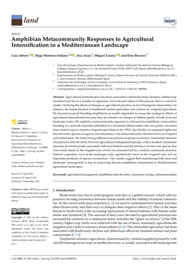 Amphibian Metacommunity Responses to Agricultural Intensiﬁcation in a Mediterranean Landscape