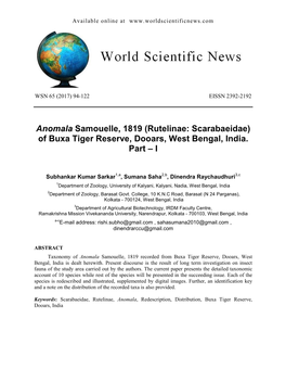 Anomala Samouelle, 1819 (Rutelinae: Scarabaeidae) of Buxa Tiger Reserve, Dooars, West Bengal, India