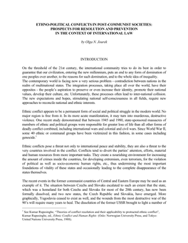 Ethno-Political Conflicts in Post-Communist Societies: Prospects for Resolution and Prevention in the Context of International Law