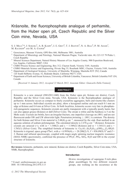 Kra´Snoite, the Fluorophosphate Analogue of Perhamite, from the Huber Open Pit, Czech Republic and the Silver Coin Mine, Nevada, USA