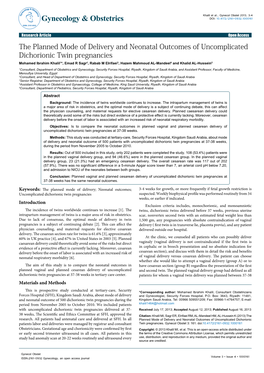 The Planned Mode of Delivery and Neonatal Outcomes Of