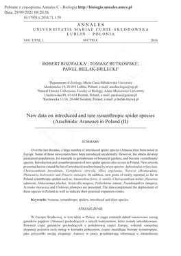 New Data on Introduced and Rare Synanthropic Spider Species (Arachnida: Araneae) in Poland (II)