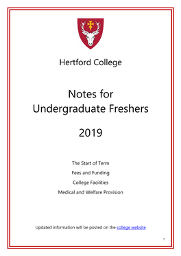 Notes for Undergraduate Freshers 2019