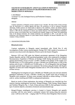 Uranium Favourability and Evaluation in Mongolia (Phase Ii), Recent Events in Uranium Resources and Production in Mongolia