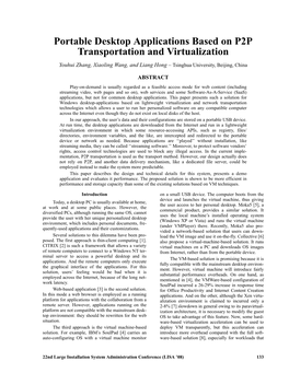 Portable Desktop Applications Based on P2P Transportation and Virtualization