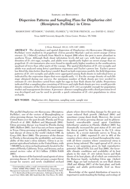 Dispersion Patterns and Sampling Plans for Diaphorina Citri (Hemiptera: Psyllidae) in Citrus