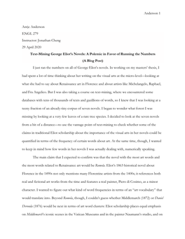 Jonathan Cheng 29 April 2020 Text-Mining George Eliot's Novels