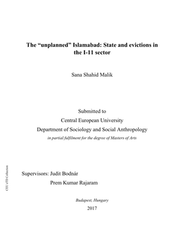 The “Unplanned” Islamabad: State and Evictions in the I-11 Sector