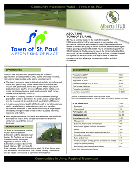 Community Investment Profile – Town of St. Paul Community Investment Profile – Town of St