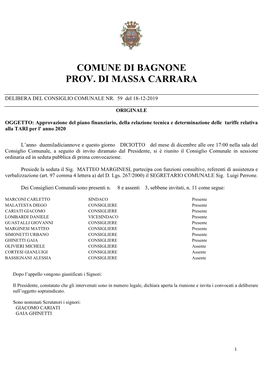 Comune Di Bagnone Prov. Di Massa Carrara