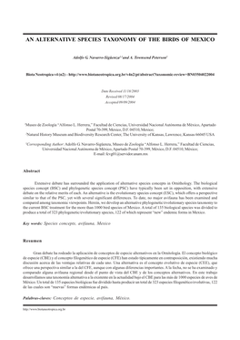 An Alternative Species Taxonomy of the Birds of Mexico
