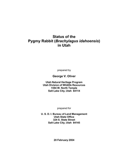 Status of the Pygmy Rabbit ( Brachylagus Idahoensis )