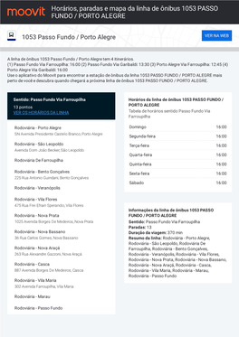 Horários, Paradas E Mapa Da Linha De Ônibus 1053 PASSO FUNDO / PORTO ALEGRE