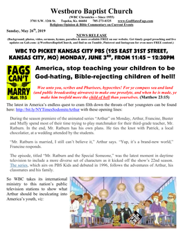 Westboro Baptist Church (WBC Chronicles -- Since 1955) 3701 S.W