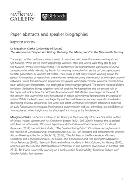 Paper Abstracts and Speaker Biographies