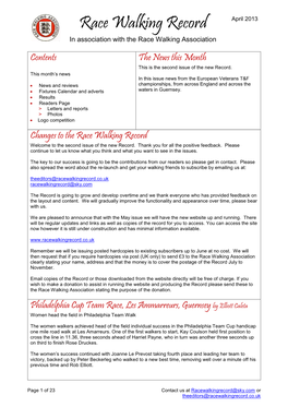 Race Walking Record April 2013 in Association with the Race Walking Association