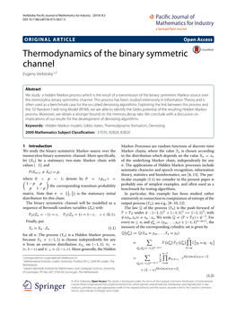 Thermodynamics of the Binary Symmetric Channel Evgeny Verbitskiy1,2