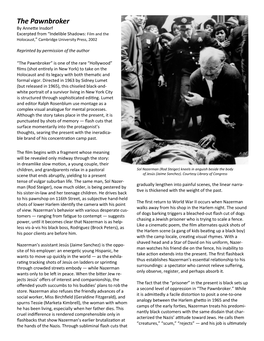 The Pawnbroker by Annette Insdorf Excerpted from “Indelible Shadows: Film and the Holocaust,” Cambridge University Press, 2002