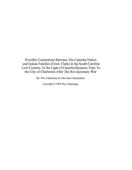 (Creel, Clark) in the South Carolina Low Country, in the Light of Catawba Business Trips to the City Ofcharleston After the Revolutionary War