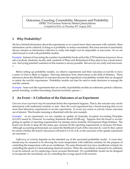 Outcomes, Counting, Countability, Measures and Probability OPRE 7310 Lecture Notes by Metin C¸Akanyıldırım Compiled at 02:01 on Thursday 20Th August, 2020