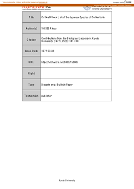 Title Critical Check List of the Japanese Species of Collembola