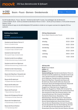 252 Bus Dienstrooster & Lijnroutekaart